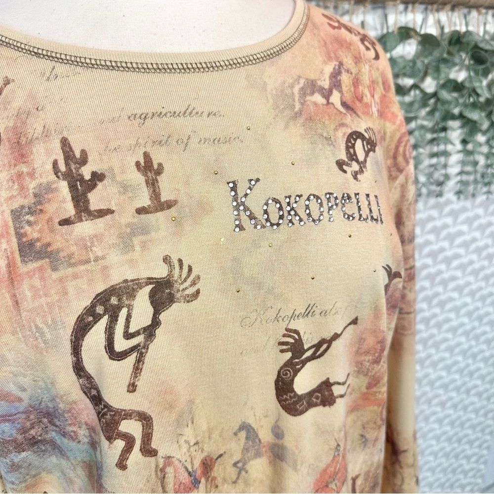 Vtg Y2K Cactus Brand Top Kokopelli Native American Southwestern Print T Shirt 1X - Picture 2 of 9